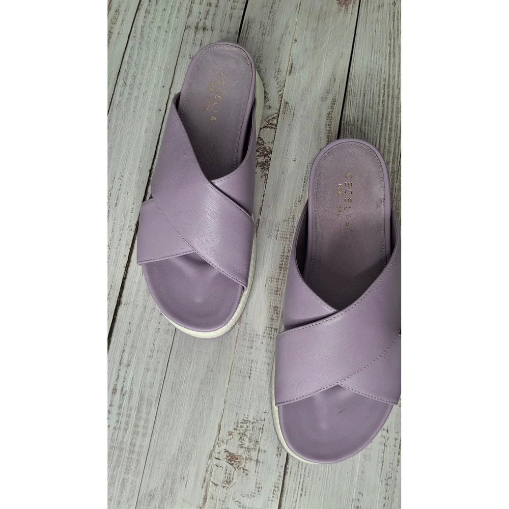 Cecelia New York Uma Lilac Purple Leather Crisscross Platform Slide Sandals 6.5B